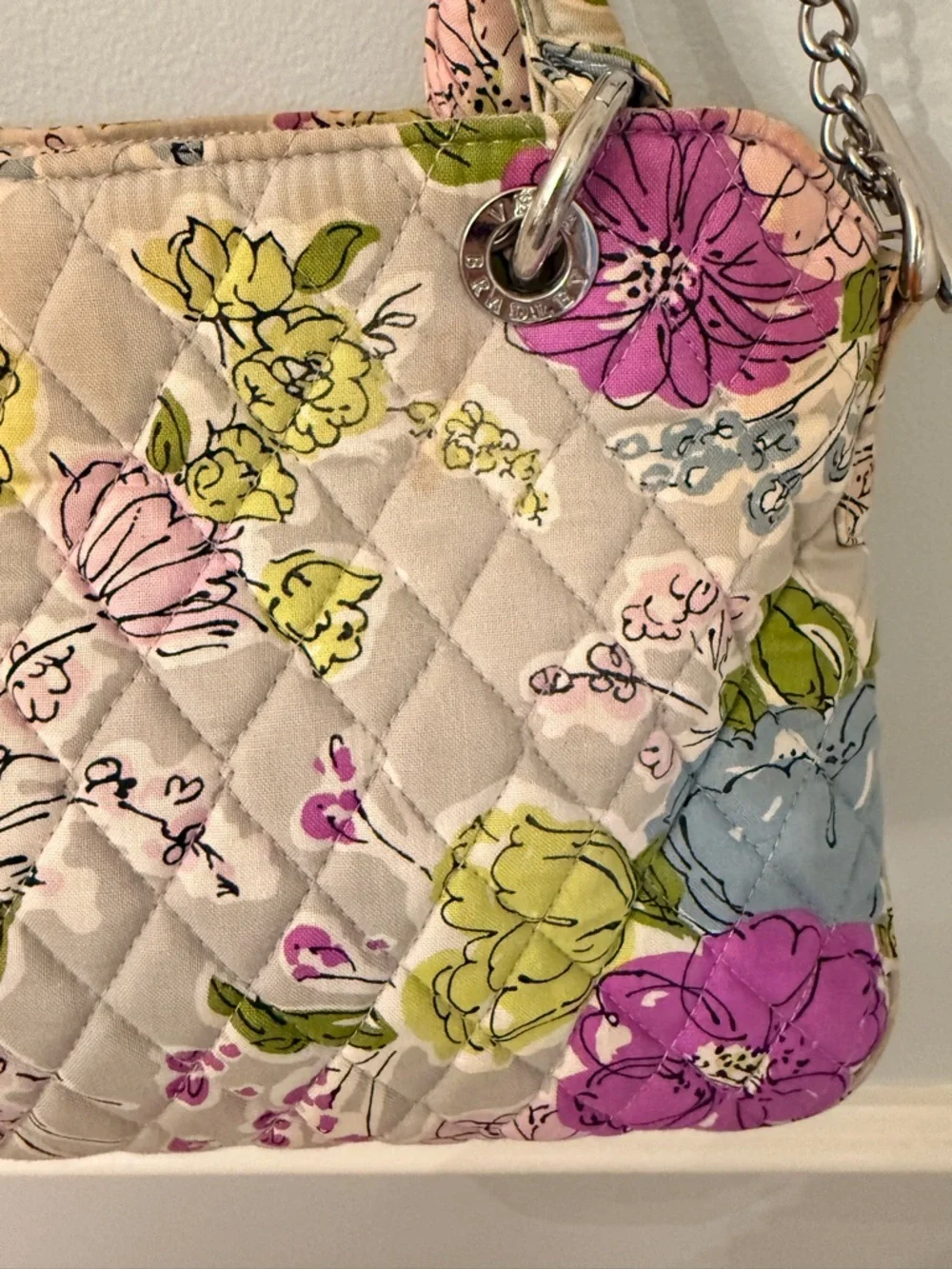 Vera Bradley Floral Quilted Satchel Bag Neutral Multi Cotton w Detachable Strap